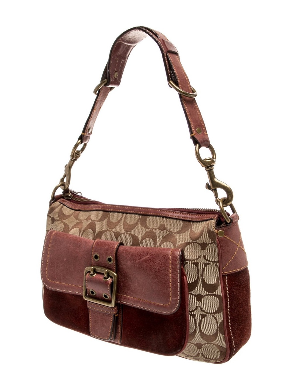Coach Special Edition Fall 2004 Monogram Shoulder Style #7063 Burgundy Suede - Picture 4 of 17